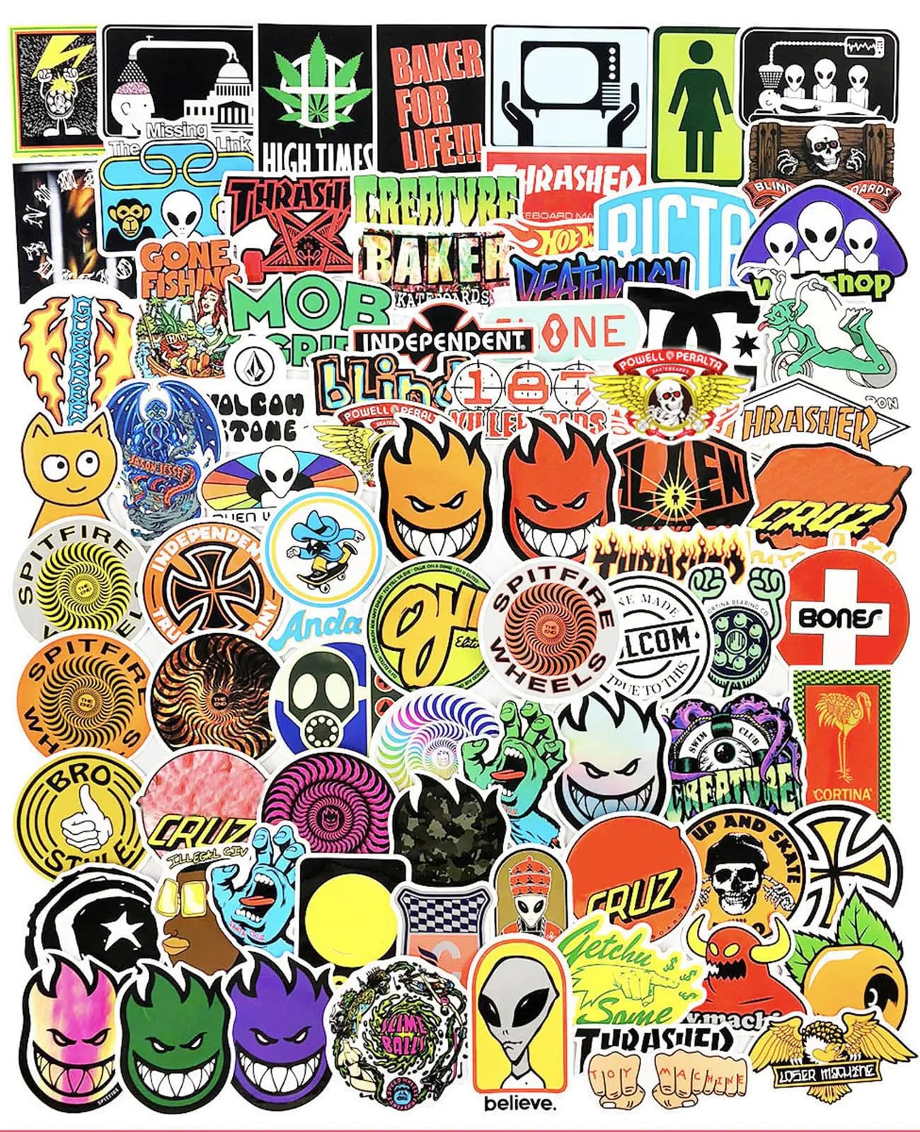 100pcs Skateboard Brand Cool Stickers Pack for Teens Classic Brand Logo Stickers for Laptop Skate Water Bottles Phone Car Bicycle Luggage Helmet Motorcycle Bumper Waterproof