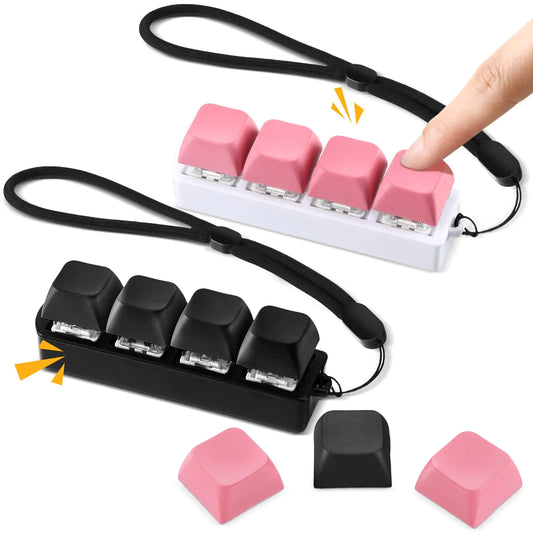 Ferreve 2 Pcs Keyboard Fidget Toy Four-Button Clicker Mechanical Fidget Toy Keyboard Fidget Keychain Clicking Toy ADHD Stress Relief Finger Toy Gift for Christmas(Black Pink)